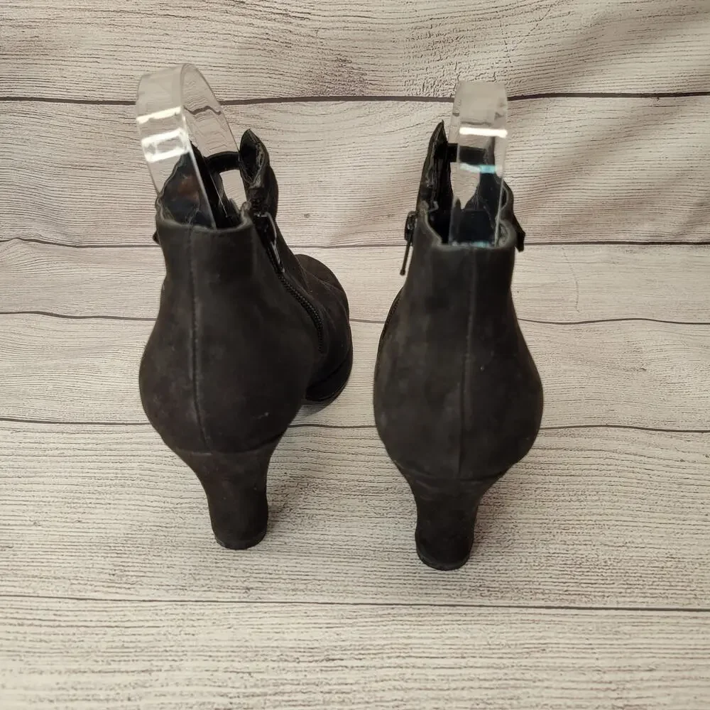 Aerosoles Black Suede Heeled Bootie, Side Zip, 3